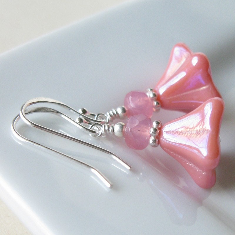 Pink Lady sterling silver glass flower earrings