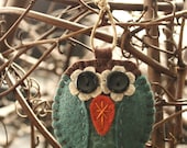 owl felt and fabric ornament aqua blue