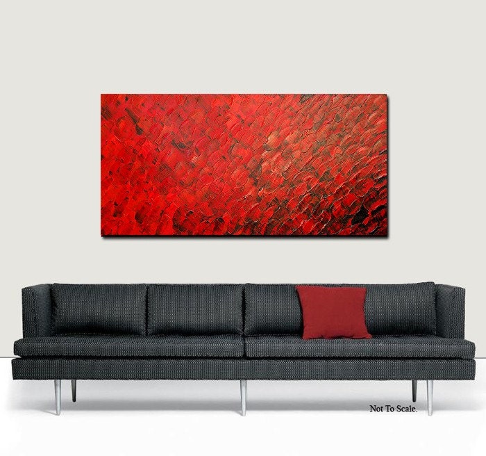 Red Abstract Painting Crimson Art Large Canvas Artwork Texture Black Sharon Cummings 24x48 - Red Rain Commission Order