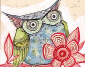 blue owl - watercolor painting - 8 x 8 inch print - archival, limited edition - by cori dantini