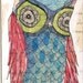 whimsical watercolor folk painting of a blue owl print - perdita -5 x 10 inches - limited edition and Archival by cori dantini