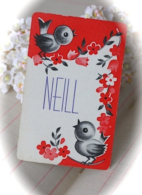 Vintage Playing Cards Birds with Red Border (Pack of 4)