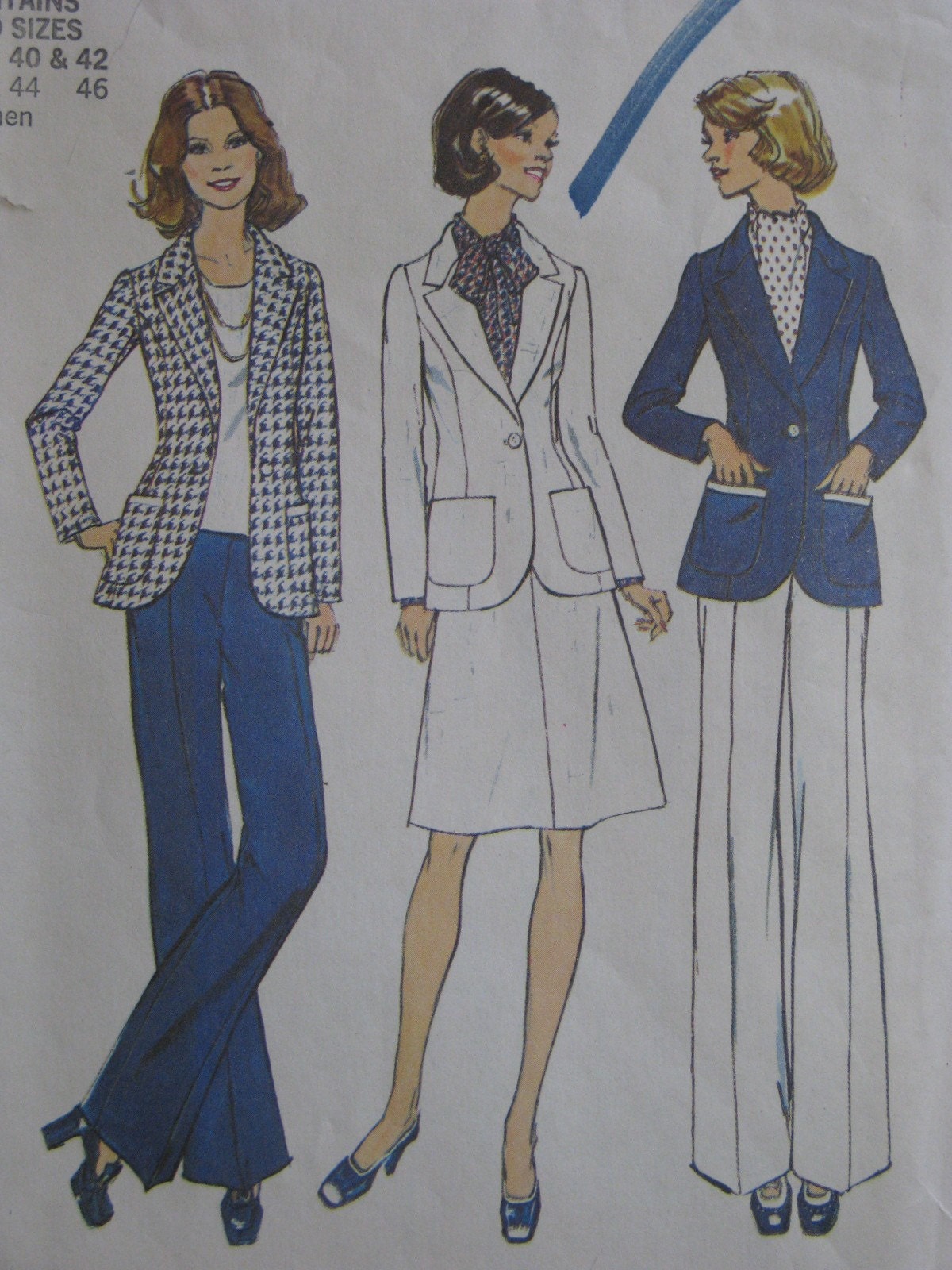 Simplicity 6803, 1970s suit with jacket, skirt, pants