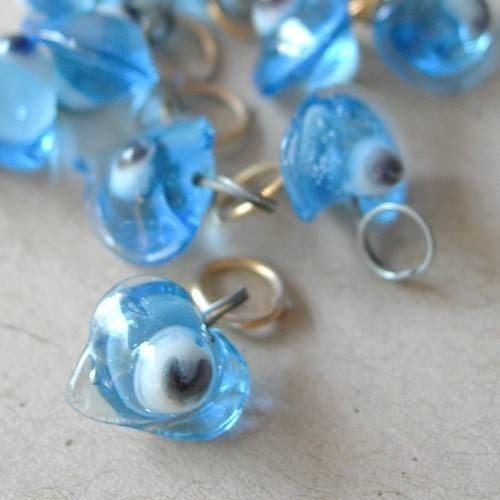 Evil Eye Heart Charms Turkish Blue Glass lot of 2 ETHNIC ELEMENTS