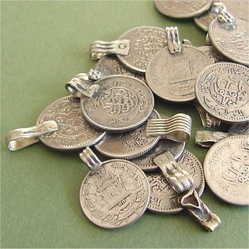 Silver Coin Charms Afghan Pendants lot of 5 ETHNIC ELEMENTS