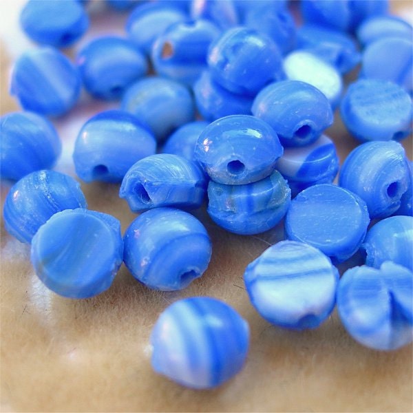 Vintage Glass Nailhead Beads BLUE N WHITE lot of 48