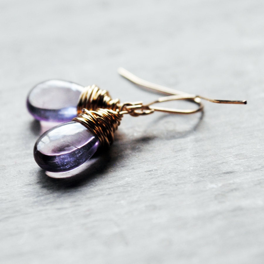 Pink Amethyst Earrings 14kt Gold Fill Gemstones Wire Wrapped