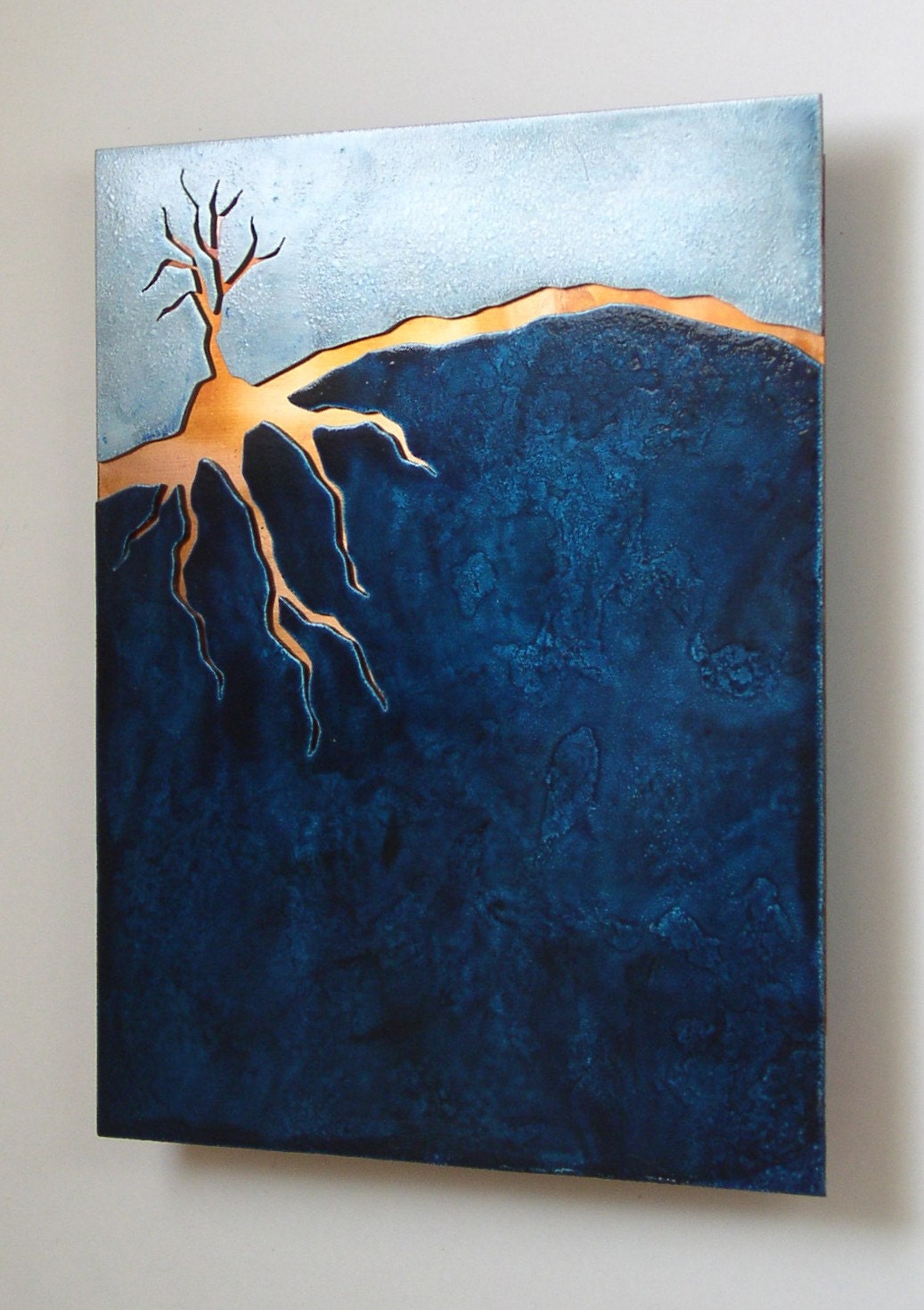 Copper Tree Blue Landscape art 8x10 in