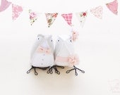 Wedding Cake Topper Fabric Birds LINEN and SILK