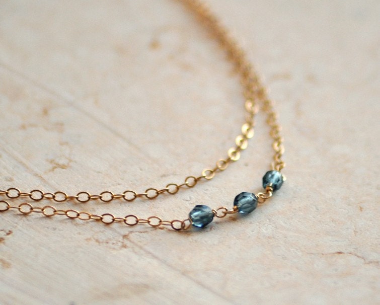 Royal - blue double layered gold filled necklace - delicate modern jewelry - edor