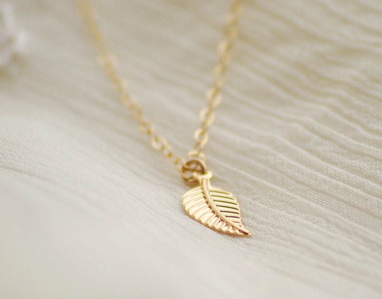 Gold leaf necklace - small simple gold jewelry - edor