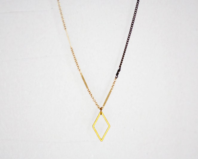 Jager - brass diamond on 14k gold filled and antique brass chain necklace - minimal jewelry gift women