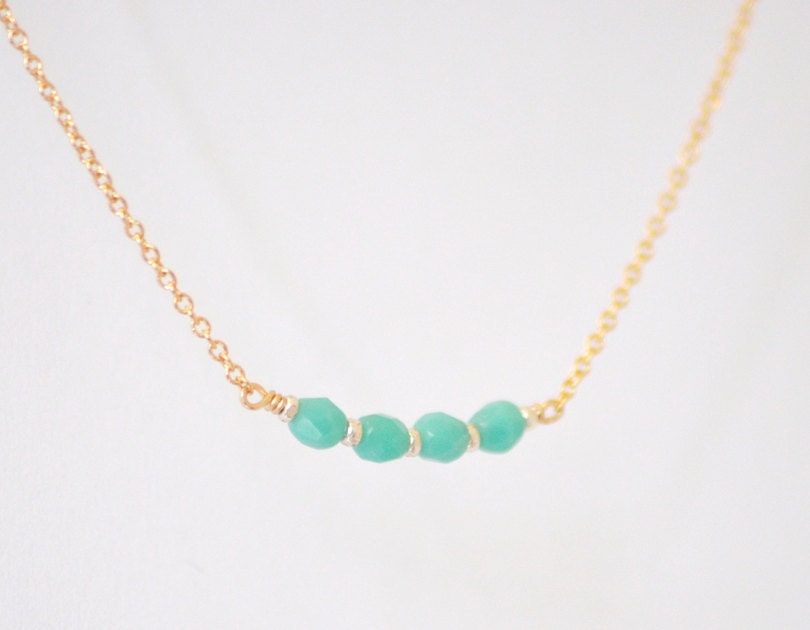 Icing - tiny turquoise beads delicate 14k gold filled chain necklace - simple everyday jewelry  gift for her