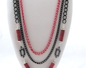 Red and Black Chain Necklace with Record Album Sequins Components