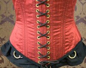 Corset Underbust Steampunk Neo-Victorian Cincher 22 Nixia Red Silk Dupioni