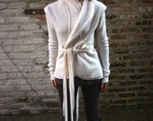 White Wisp-Bolied Wool Wrap Sweater