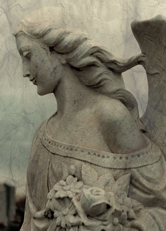Gothic Stone Angel, fine art, stone art photograph, Angel hair, Gothic Decor