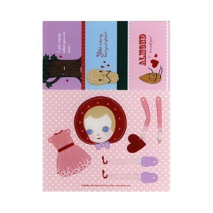 Valentine Fun page (paper doll set with 5 silver brads and three valentines)