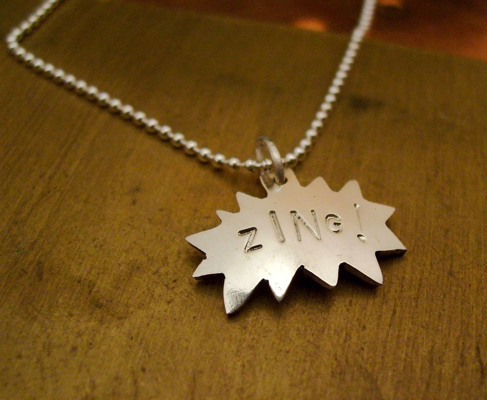 ZiNG -- Comic Book Charm Superhero Necklace on 18 inch Sterling Silver Ball Chain