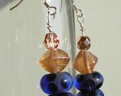 Dangle Earrings Peach and Blue Beads Exotic Dreams