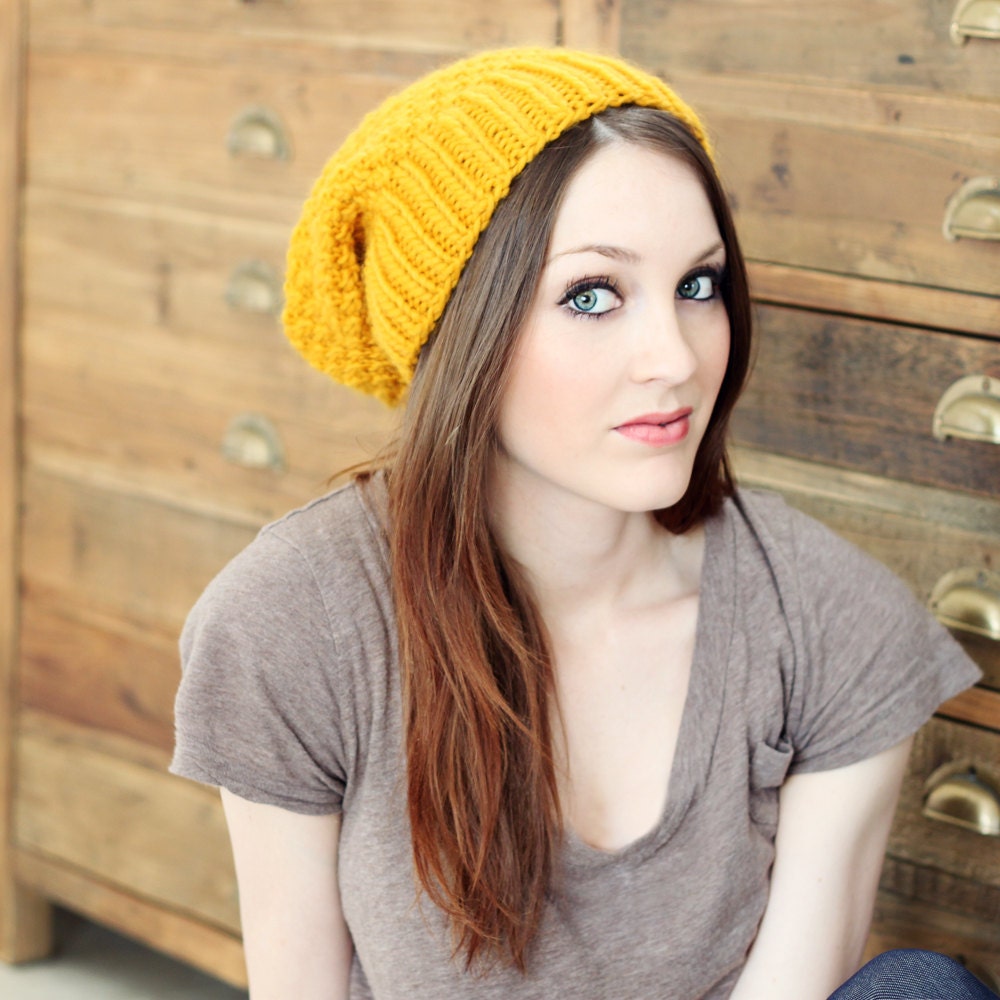 Boho Chic Slouch Beanie knitting PATTERN 2 years to adult- PDF format - NEW