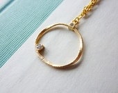Gold Twisted Hoop Necklace with Cubic Zirconias. Wedding Necklace. Bridal Jewelry. Bridesmaid Gift.