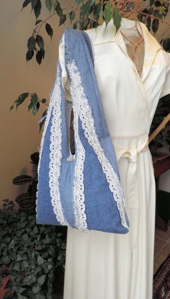 boho hippie retro up-cycled denim lace sling in summer of love