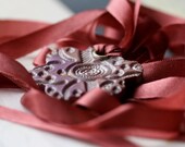 Romantic purple lilac flower and carnelian red silk necklace - zsb creations