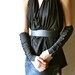 Fingerless Gloves - jersey arm warmer cuffs in Black- Dragon gothic gloves