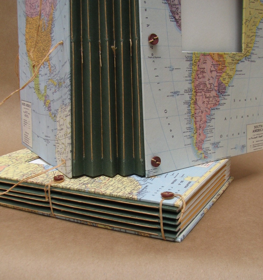 Large Expandable Travel Journal - Custom Map with pockets and envelopes - Can be Personalized - MADE TO ORDER