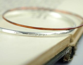 Bangle Bracelets - Stacking - set of two - Recycled Silver and Copper - Boho Rustic Style - stackable bracelets