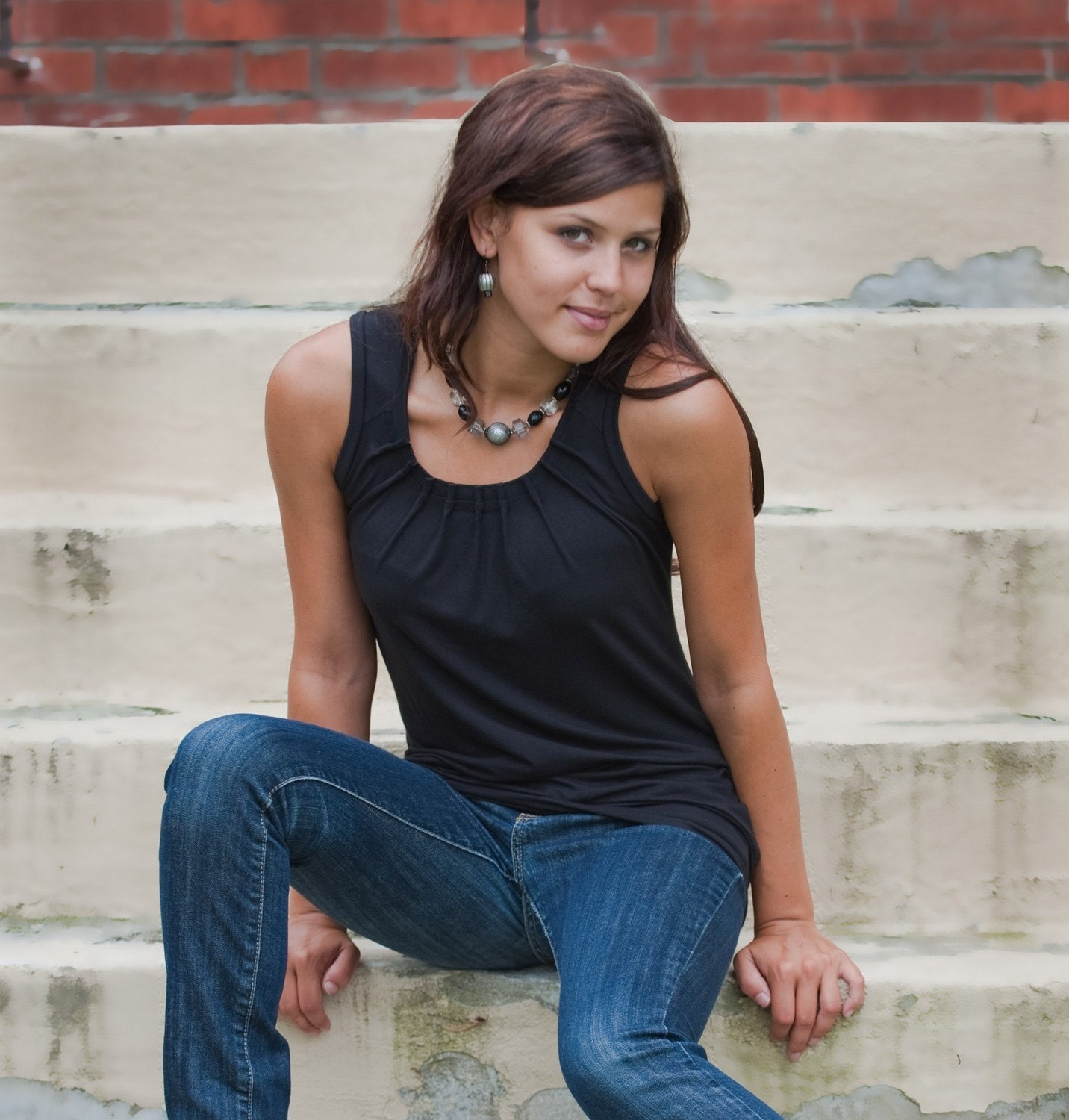 Women's tank top in bamboo jersey with accordion pleats - custom made summer fashion