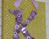 Baby Nursery Lavender Button Monogram on 8"x10" Canvas -- Your Choice of Fabric -- by Letter Perfect Designs