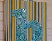 Button Monogram Canvas Letter Art For Baby Nursery, Home or Office -- Your Choice Fabric and Button Color