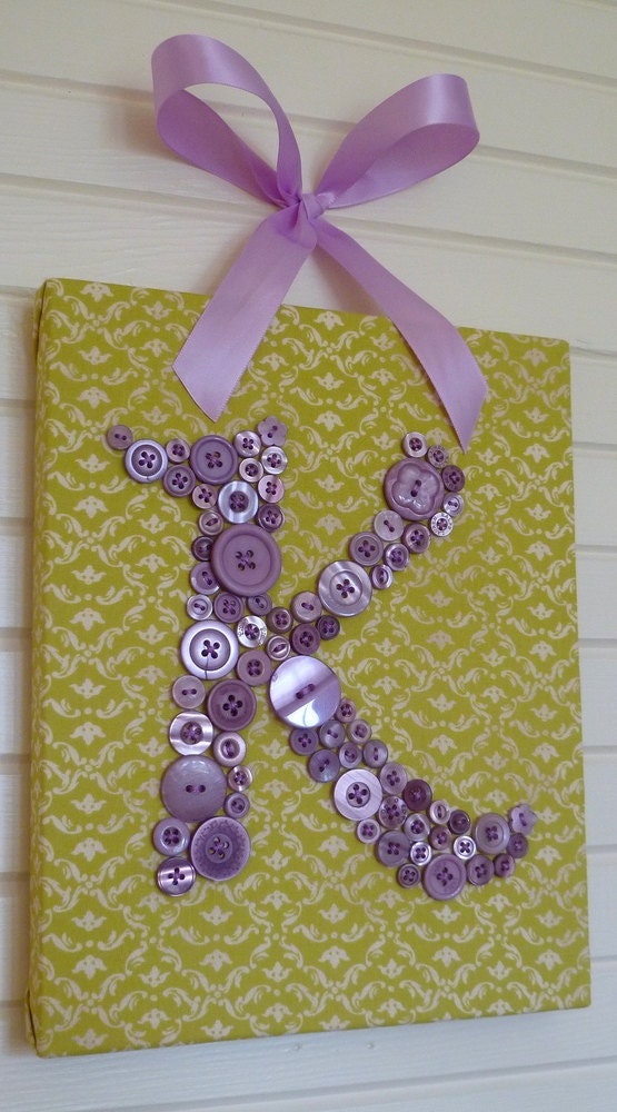 Baby Nursery Lavender Button Monogram on 8"x10" Canvas -- Your Choice of Fabric -- by Letter Perfect Designs