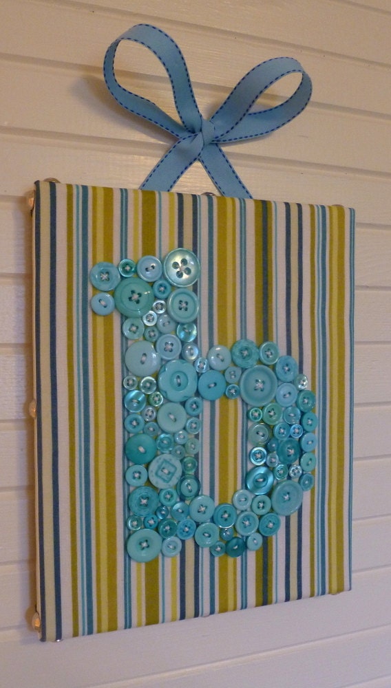 Button Monogram Canvas Letter Art For Baby Nursery, Home or Office -- Your Choice Fabric and Button Color