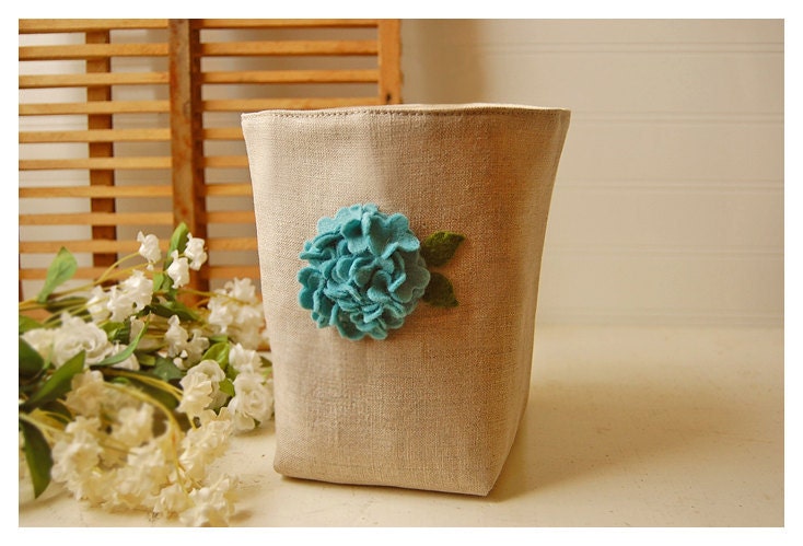 box linen burlap Blue Hydrangea flower diaper caddy weddings decor Wool felt Oatmeal Organizer Storage Basket Handmade tagt team Gift Wrap