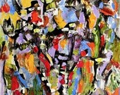 Abstract painting, bright and lively, 22 x 16, original fine art, Mid century Modernist style