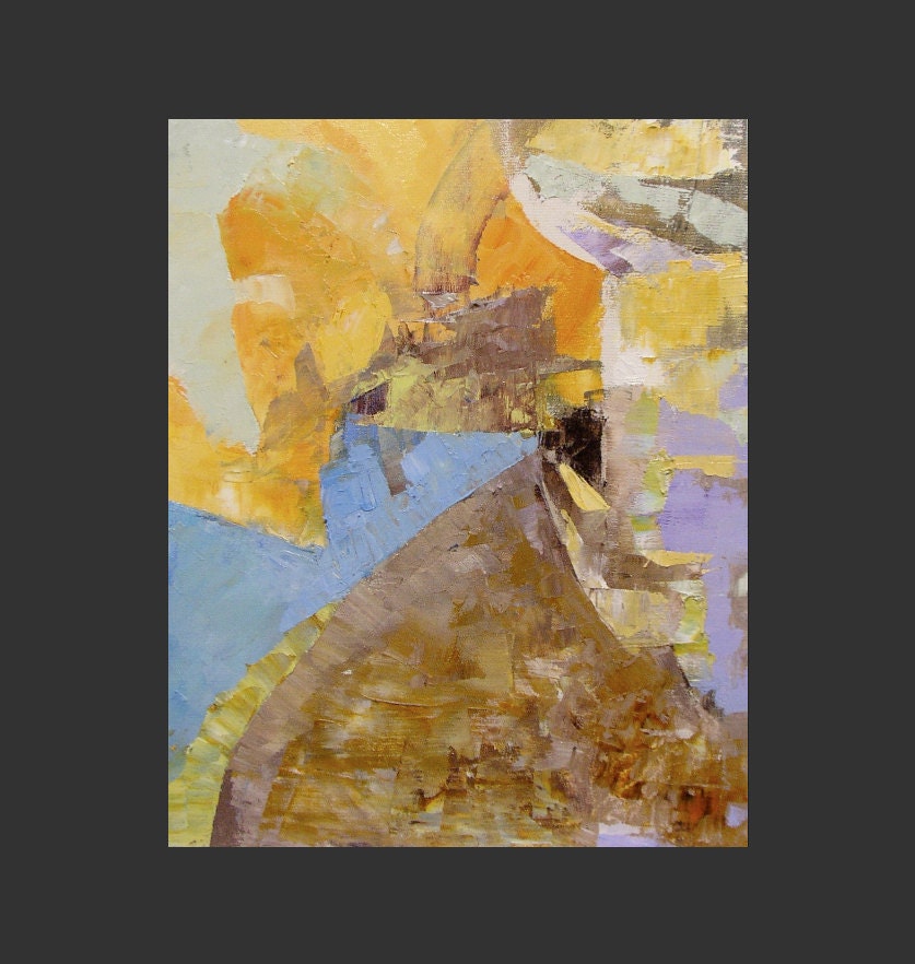 Autumn Abstract Fine art reproduction print, small, fall colours, amber, gold, light orange, blue, brown,