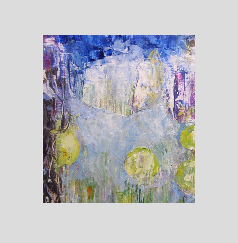 Fine art print, blue, lemon, pale,  reproduction, small, "House on Moonsilk Lane (detail)"