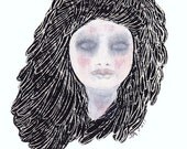 female portrait print of charcoal drawing