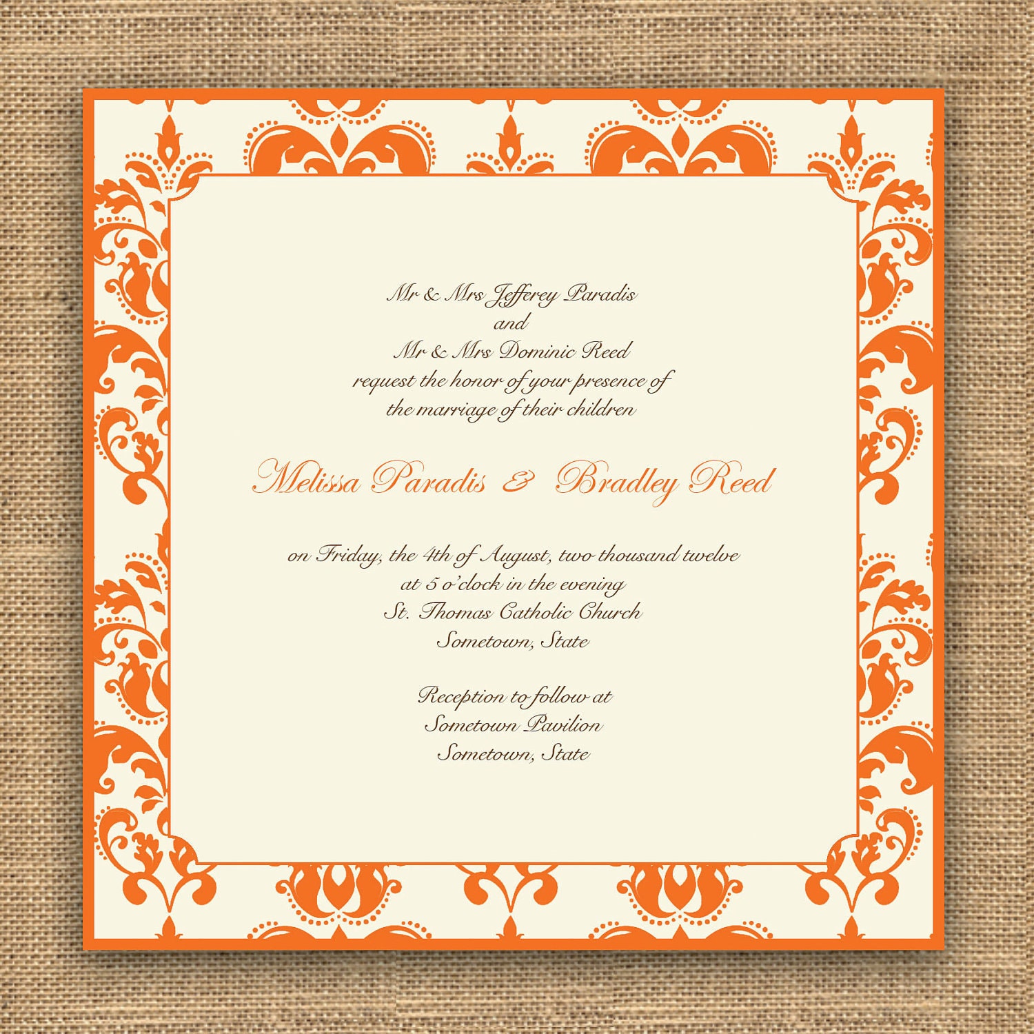 Wedding Invitation - Damask - Custom Colors for Your Day