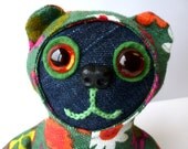 Denim Sitting Bear With Vintage Floral Hoodie