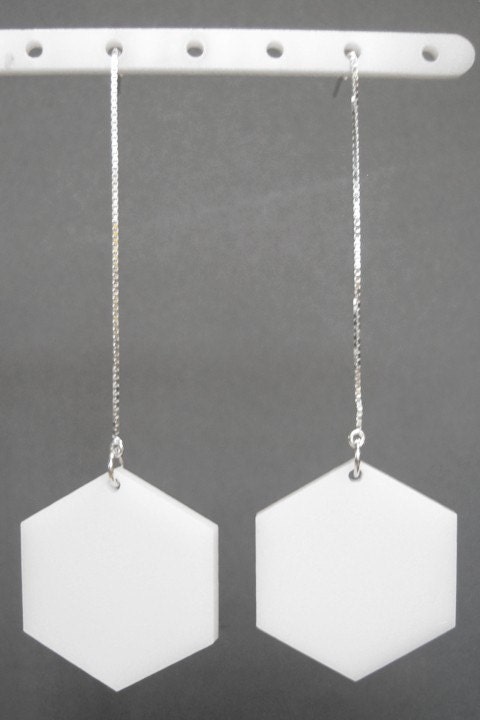 white acrylic hexagon earrings