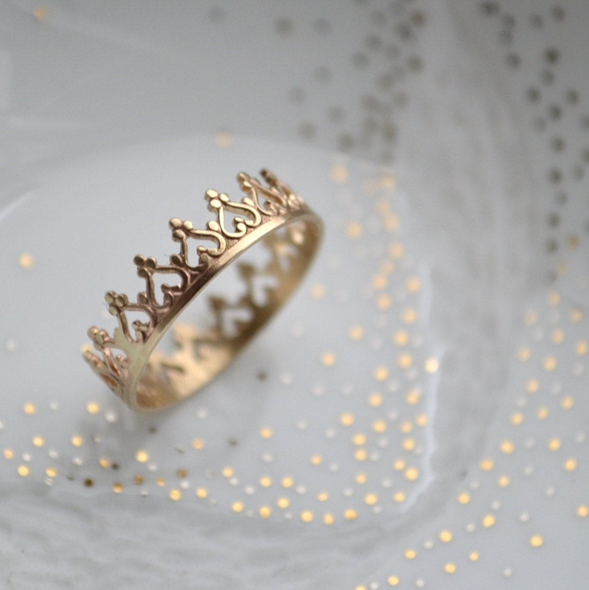 14k solid gold crown ring, wedding band, engagement ring,