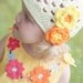 Crocheted Beanie Hat "The Sonny" Ivory Sunshine Hot Orange Spring Summer Cap Bright Flowers
