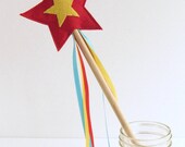 Wool and Wood Magic Wand -- red and yellow