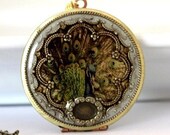 Personalized Necklace, Letter, Initial, Peacock with Personalized Plaque, Picture Locket, Photo Image Resin Locket, Green, Blue