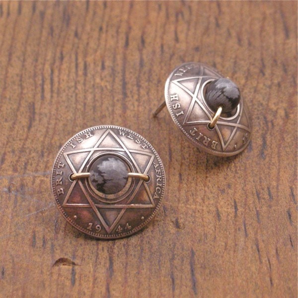 davids star earrings obsidian