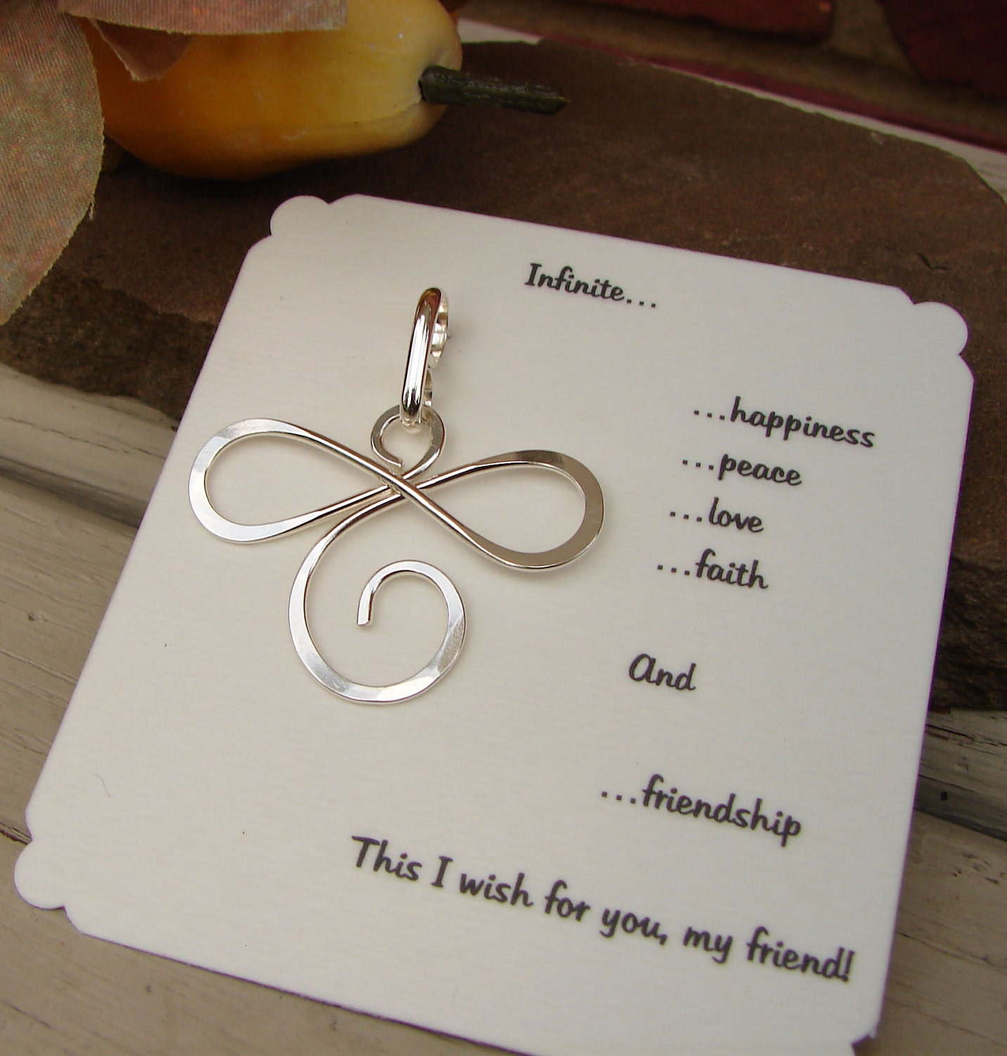 Sterling Silver Infinite Pendant wishing Happiness, Peace, Love, Faith and Friendship - Great Bridesmaids Gift